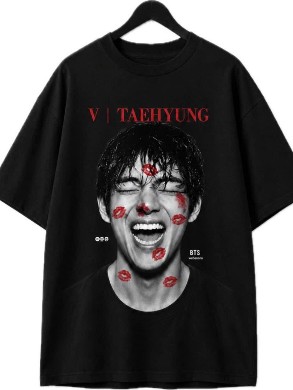 TAEHYUNG Classic Black Graphic Tee - V BTS and Kiss Mark Print Gift For Fan